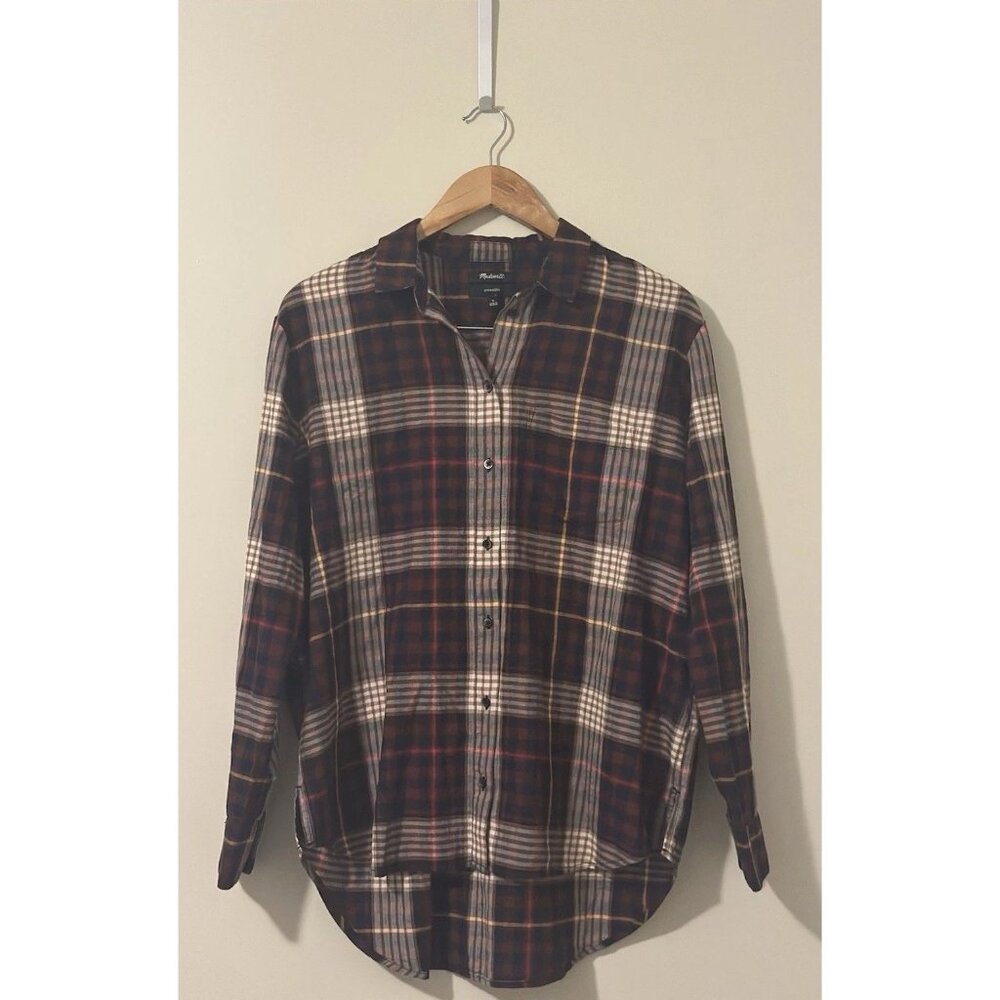Madewell Women's Oversized Ex-Boyfriend Long Sleeve Shirt In‎ Rylan Plaid SZ Med